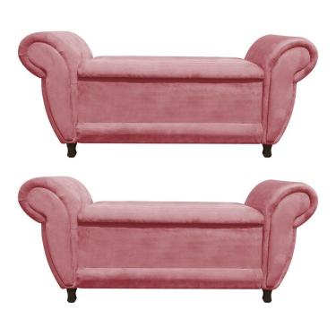 Imagem de Kit 02 Recamier Baú Itália Namoradeira Calçadeira Suede Rose