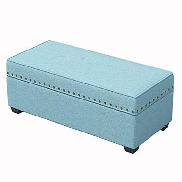 Imagem de Banqueta dobrável de armazenamento multifuncional capa articulada tecido sofá banco de madeira maciça natural troca de pernas banco de sapato peso 150 kg 120 x 45 x 40 cm (cor: azul)