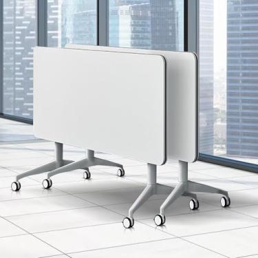 Imagem de Mesa dobrável para sala de conferências, mesa de conferência moderna, mesa de reunião branca de 1,8 m, mesa de treinamento móvel grande com rodas silenciosas, mesa de seminário para escritório, sala