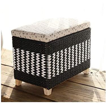 Imagem de Banqueta de armazenamento de banquinho, banco acolchoado de vime, banco acolchoado de vime, banco de vime, assento de vime, trocador de sapatos para quarto, sala de estar, bancos de sofá com tampa