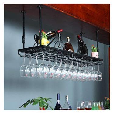 Imagem de Mesa de bar pendurada suporte de copo suspenso de cabeça para baixo rack de taças criativas rack de vinho decoração de casa (cor: preto tamanho: 80 * 35 cm)