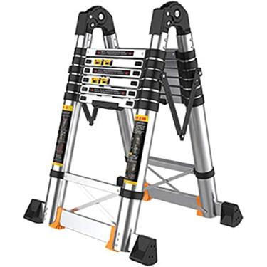 Imagem de OKUOKA 3,4 m/4,3 m/5,0 m/5,8 m/6,7 m/7,3 m/8,2 m, escada dobrável de extensão de alumínio, escada telescópica multiuso à prova de deslizamento, carga máxima 300 kg (tamanho: 2,1 m + 2,1 m (4,2 m/14