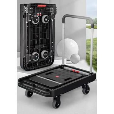 Imagem de Carrinho de mão dobrável com plataforma móvel de 4 rodas, carrinho portátil de 250 kg para garagem, uso doméstico e escritório, com caixa e bolsa de armazenamento (A)