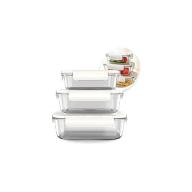 Imagem de Conjunto de 3 Potes Herméticos, Plástico PP Livre de BPA, Tampa com Vedação em Silicone, Transparente e Preto, 500ml/1000ml/1700ml, Empilháveis para Alimentos