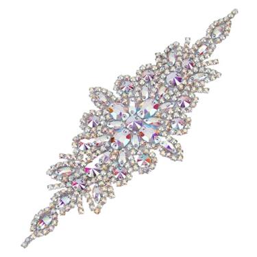 Imagem de letsinstyle Aplique de strass de cristal prata 24 x 9 cm, aplique de diamante losango, enfeite autoadesivo para vestido de casamento nupcial DIY