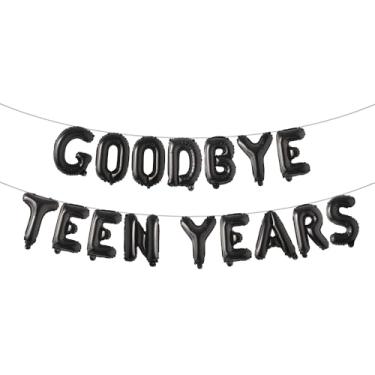 Imagem de 40,6 cm Adeus Adolescentes Anos 20º Aniversário Decoração de Festa Folha Balões Banner para Feliz Vinte Anos Adolescentes Homens Mulheres Classe Reunião Artigos de Festa (GOODBYE TEEN YEARS Preto)