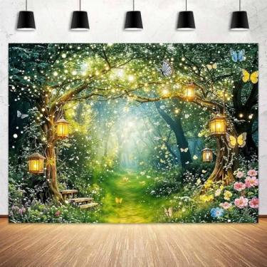 Imagem de 3 x 2,4 m Primavera Encantada Floresta Pano de Fundo Fada País das Maravilhas Flores Mágicas Borboleta Fantasia Fotografia Fundo Crianças Aniversário Faixa Retratos Sessão de Fotos Adereços de Papel