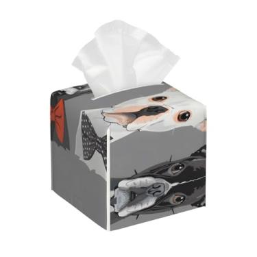 Imagem de Capa quadrada de couro para caixa de lenços à prova d'água, organizador de papel facial fofo e engraçado com cinto inferior, estojo de lenços para mesa, banheiro, escritório, mesa, carro, decorativo