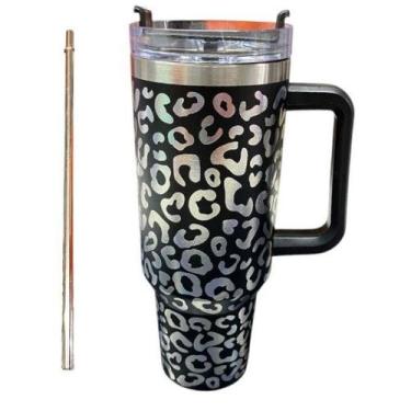 Imagem de Garrafa Térmica estampa Onça Animal Print 1200ml Aço Inox Tampa Canudo