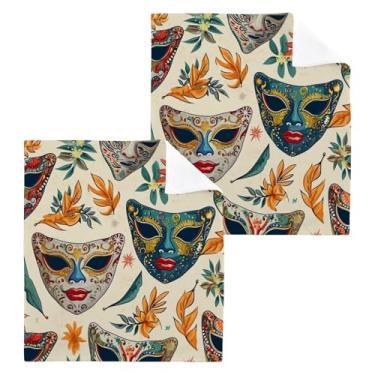 Imagem de ATTX Pacote com 2 toalhas de banho padrão de máscaras de carnaval – toalhas de rosto macias, toalhas de ginástica, qualidade de hotel e spa, toalhas de dedo de algodão puro reutilizáveis #50