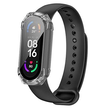 Imagem de Compatível com Xiaomi Mi Band 7 Smart Bracelet Hard PC Case com protetor de tela de vidro temperado Capa protetora resistente a impactos à prova de choque para Xiaomi Mi Band 7NFC (transparente)