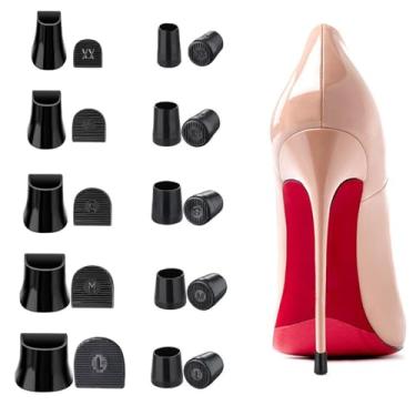 Imagem de 10 pares de toucas de salto alto – 2 estilos (U/boné redondo), protetores de substituição de salto alto de 5 tamanhos, protetores de salto alto antiderrapantes antiruído, capas de reparo de silicone
