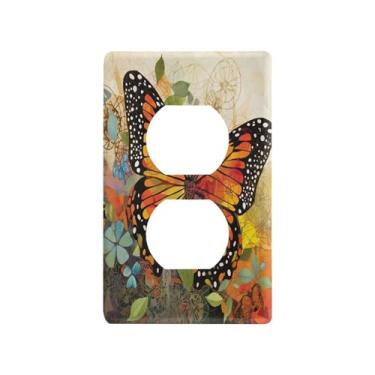 Imagem de Blueangle Placa de parede Old Grungy Butterfly Duplex Outlets, tamanho padrão, placas de cobertura de tomada elétrica de 1 gangue para decoração de quarto de escritório em casa, 4,53 x 2,76 polegadas