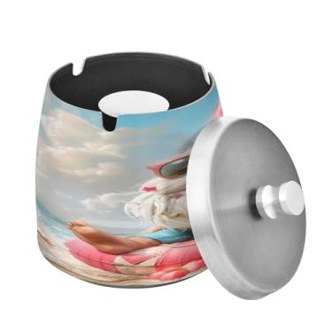 Imagem de Blueangle Cinzeiro de gnomo de praia com tampa para cigarros, à prova de vento/chuva, aço inoxidável, sem fumaça, inodoro, cinzeiro para uso interno ou externo (444)