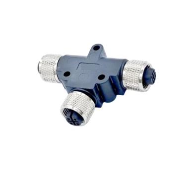 Imagem de Adaptador de conector 3 vias em forma T M12 4/5 pinos à prova d'água - plugue fêmea macho 1 a 2, moldado por injeção, classificação IP67, código A tipo Y(1F-2F,4Pin A-type)