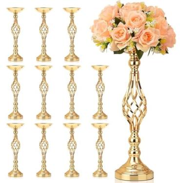 Imagem de Castiçal Dourado Decorativo, Metal, Design Vazado Elegante, Base Estável, Suporte para Flores, 6 Peças