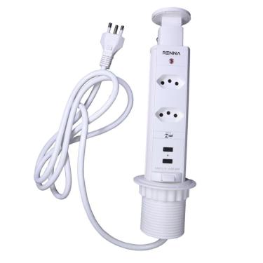 Imagem de Torre De Tomada Renna Retrátil Embutir Usb Multiplug Branca