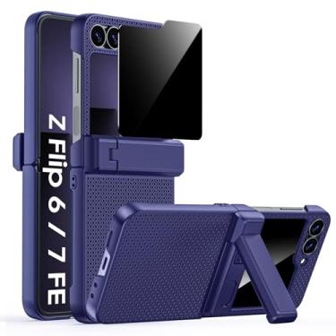 Imagem de Spugan Capa para Galaxy Z Flip 6, suporte oculto e protetor de tela de privacidade integrado e proteção de dobradiça aprimorada, capa protetora fina à prova de choque para celular para Samsung Z Flip