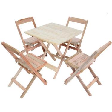 Imagem de Jogo Conjunto 1 Mesa 60x60 e 4 Cadeiras Bar Dobrável Retratil de Madei
