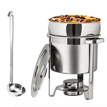 Imagem de FAFACAI Conjunto de buffet de panela quente de aço inoxidável para sopa com rack de combustível e colher de pimenta e quiabo para festa, 11 litros (11 L)