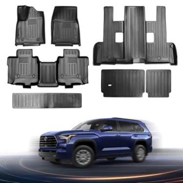 Imagem de Tapete de chão adequado para Toyota Sequoia 2023-2025 (7 assentos) Forro de encosto forro de carga para todos os climas 3D personalizado antiderrapante Tech Floor Mats para acessórios Sequoia 1ª e 2ª
