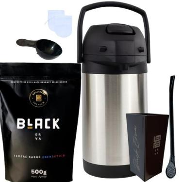 Imagem de Kit Tereré Black Erva Mate 500g Garrafa Térmica 2,5L Copo Acrílico 270