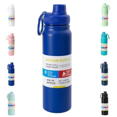 Imagem de Garrafa Térmica 800ML - Duplamente Isolada a Vácuo, Aço Inox, Base Emborrachada, Mantém sua Bebida Gelada ou Quente (AZUL ESCURO)