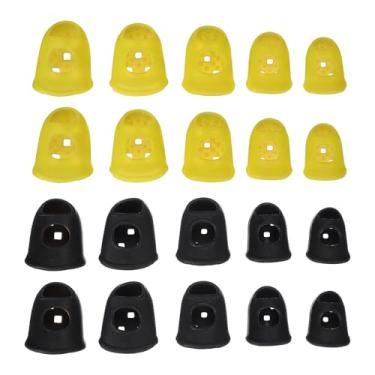 Imagem de PATIKIL Pontas de dedo de borracha, 5 tamanhos, 20 peças, protetor de dedo de guitarra de silicone, acessórios de tricô para costura manual de papel, classificação de dinheiro, contagem de guitarra