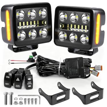 Imagem de VI9000 2 peças de luzes LED de 7,6 cm 60 W, luzes de direção off-road quadradas com kit de chicote de fiação de interruptor basculante de 5 pinos para caminhão, SUV, ATV, UTV, barco off-road