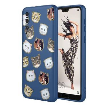 Imagem de HTXWXJC Capa de telefone para Huawei P20 Pro, CLT-L09, CLT-L29 capa à prova de choque flexível bumper TPU capa macia padrão gato capa de telefone para Huawei P20 Pro gato azul