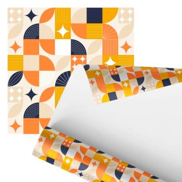 Imagem de Papel de Parede Decorativo Geométrico Moderno, Estampa Abstrata em Laranja, Azul Marinho e Amarelo, 2,80