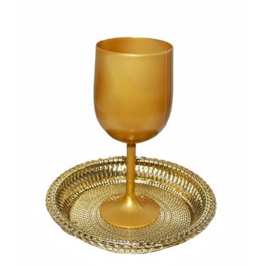 Imagem de Kit de Mesa Maranata Shofar - Taça e Prato Dourado - Acrílico e Cerâmica/Plástico - 18cm - Bebidas Geladas - Casa