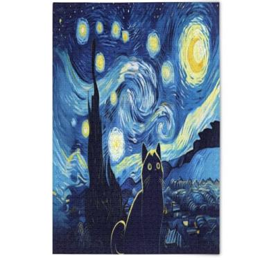 Imagem de Adults Jigsaw Puzzle 500 Pieces Cute Cartoon Cat Starry Lovers White Elephants Gifts Difficult Puzzles Animal Painting Decor, 500 Pieces, 20.5" x 14.9"