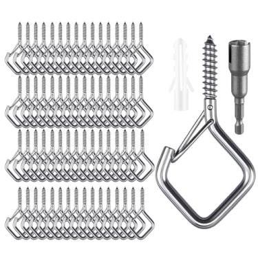 Imagem de BJUTYEU Ganchos de parafuso de 5 cm, ganchos de teto de metal para luzes externas, sinos de vento, lanternas e decorações para pendurar em ambientes internos e externos (aço inoxidável) (aço