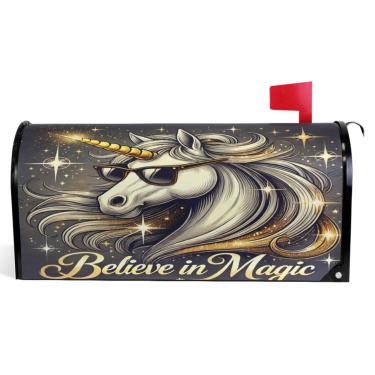 Imagem de TSENQUE Capas de caixa de correio magnéticas decorativas legais unicórnio primavera caixa de correio envoltório vinil caixa de correio moderna decoração de jardim tamanho padrão 52,6 x 45,8 cm