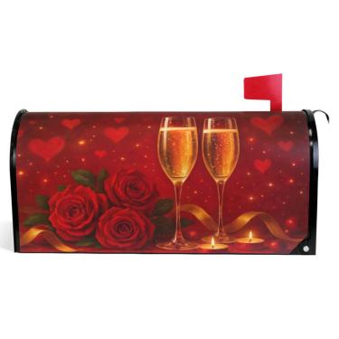 Imagem de TSENQUE Capas magnéticas decorativas para caixa de correio de outono envoltório de vinil rosa brilhante coração vermelho moderno caixa de correio decoração de jardim tamanho grande 64,5 x 52,8 cm