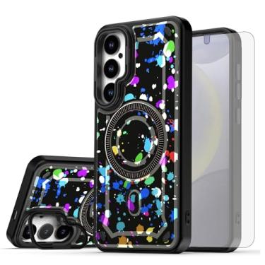 Imagem de Asuwish Capa de celular magnética para Samsung Galaxy S24/S25 5G com protetor de tela de vidro temperado e suporte rígido de carregamento sem fio pintado S 24 24S 25 25S G5 SM-S931U feminino masculino