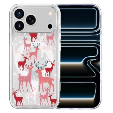 Imagem de MAYCARI Capa para iPhone 16 Plus, capa magnética transparente de Natal com alces cor-de-rosa e veados, compatível com MagSafe, capa protetora transparente à prova de choque para mulheres e meninas