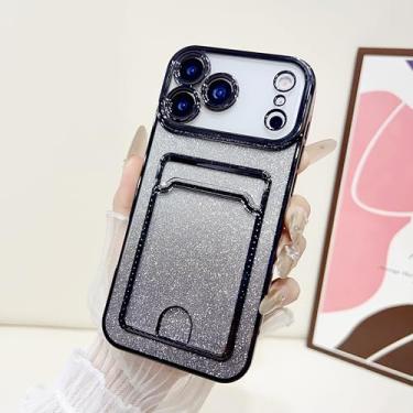 Imagem de HTVJFXCapa Carteira com Bolso para iPhone 12 Pro Max, Revestimento em Papel Cartão com Glitter Gradiente (Para iPhone 12 Pro Max/Preto)