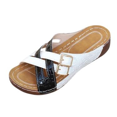 Imagem de Sandálias femininas modernas e casuais, versáteis, com boca de peixe, primavera, verão, confortável, salto cunha grosso, Preto, 38