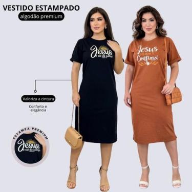 Imagem de Kit 2 Vestidos Feminino Estampado Moda Evangelica Casual - Qbonita Tsh