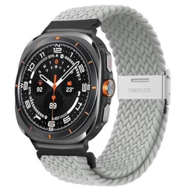 Imagem de RORFFK Pulseiras para Galaxy Watch Ultra de 47 mm Nylon Elástico Trançado Solo Loop Pulseira (Branco Pera)