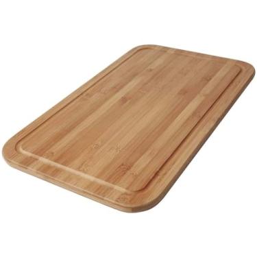 Imagem de Tábua de Corte de Bambu para Churrasco 50x30cm Grande com Canaleta Cozinha Preparar Carnes Legumes