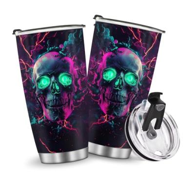 Imagem de Caneca de café com isolamento térmico copo de viagem garrafa de água estilo caveira presentes de Natal aniversário dia das crianças presente de aniversário homens gelados 590 ml alça de aço inoxidável