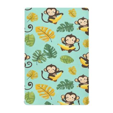 Imagem de Wassud Jogo de lençol com elástico para berço de macaco fofo para meninos e meninas, respirável, neutro, 71 x 132 cm