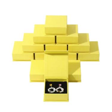 Imagem de Conjunto de caixa de presente de joias, 12 peças de caixas de joias quadradas com enchimento de espuma de veludo dobrável para colares, brincos e anéis, caixa de presente de papel de papelão, caixa de