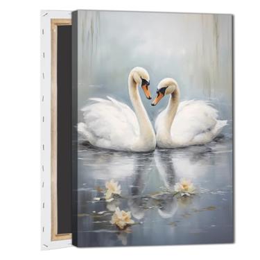 Imagem de Arte de parede em tela de cisne, impressão abstrata, pássaros, guindaste branco, pôster de pintura de pássaro, vintage, arte de cisne, arte de pássaro, elegante, arte de cisnes, lago, aquarela