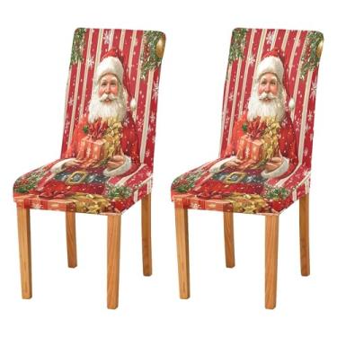 Imagem de SEHANY Conjunto de 4 capas de cadeira de gnomo de Papai Noel para sala de jantar, elástico, removível e lavável, para cozinha, hotel, festa, decoração de Natal