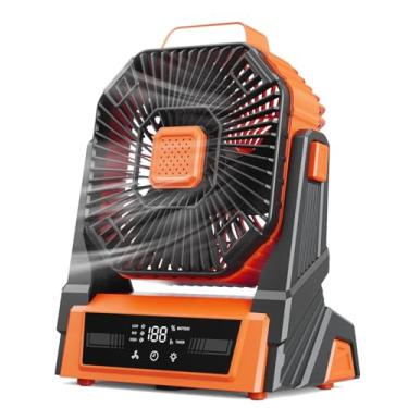 Imagem de KopBeau Ventilador de acampamento portátil com luzes, ventilador operado por bateria recarregável de 20000 mAh, barraca de praia externa alimentada por bateria com 3 velocidades e gancho, mesa USB