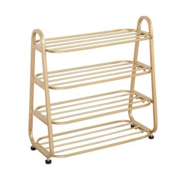 Imagem de Organizador de sapatos de 3/4/5 níveis de suporte livre, sapateiras modernas douradas com almofadas ajustáveis, organizadores de armazenamento de sapatos de metal para armário de entrada, corredor